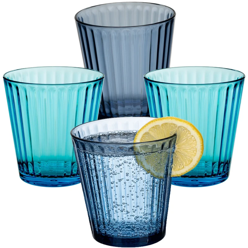 4 x Campingglas aus Acryl 360ml bunt - Trinkglas Acrylglas Wasserglas Kunststoff Camping Garten Echtglasoptik Picknick Becher Kinder Senioren Longdrink Coktail