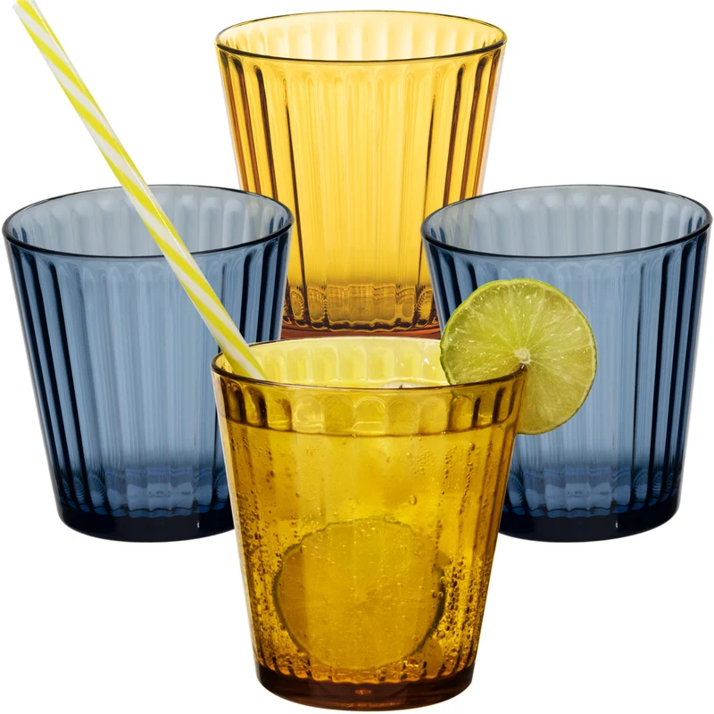 4 x Campingglas aus Acryl 360ml bunt - Trinkglas Acrylglas Wasserglas Kunststoff Camping Garten Echtglasoptik Picknick Becher Kinder Senioren Longdrink Coktail