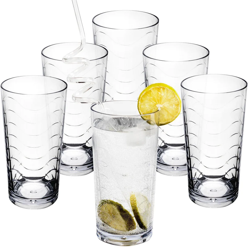 Campingglas aus Acryl 260ml - 6 Personen - Trinkglas Acrylglas Wasserglas Kunststoff Camping Garten Echtglasoptik Picknick Becher Kinder Senioren Longdrink Coktail