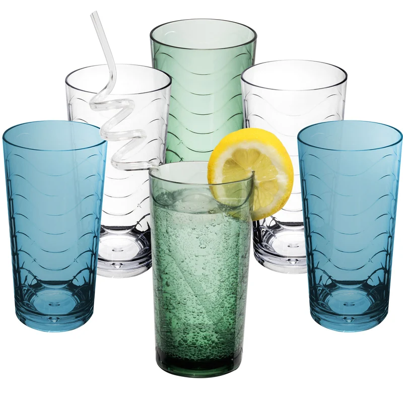 Campingglas aus Acryl 260ml - 6 Personen - Trinkglas Acrylglas Wasserglas Kunststoff Camping Garten Echtglasoptik Picknick Becher Kinder Senioren Longdrink Coktail