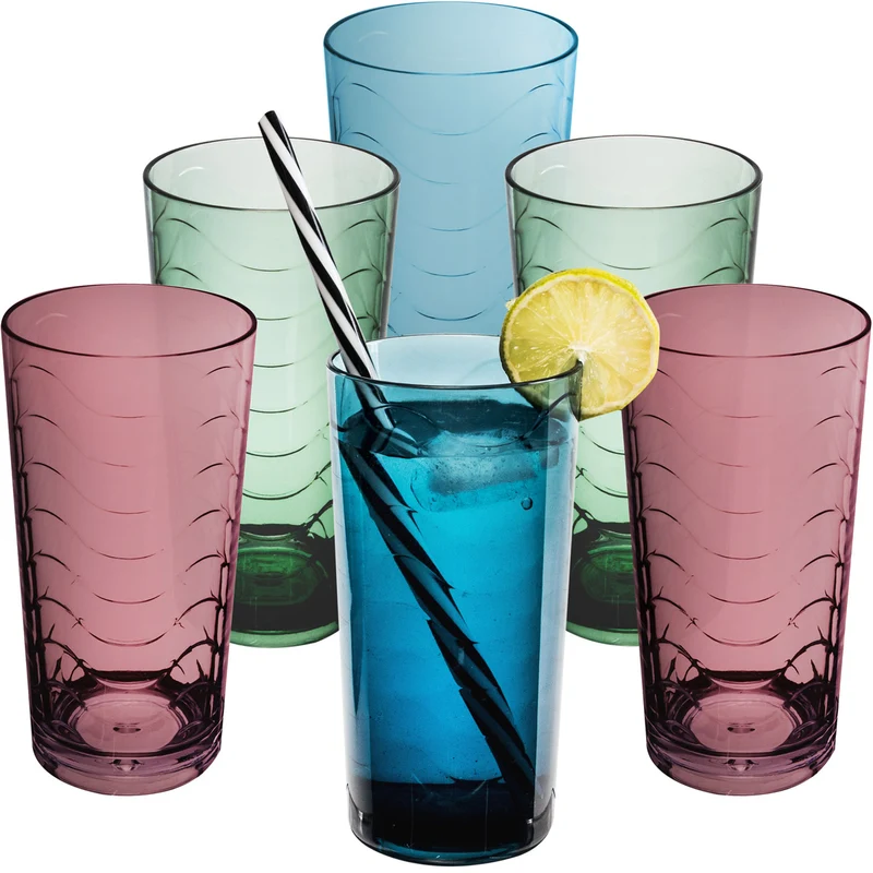 Campingglas aus Acryl 260ml - 6 Personen - Trinkglas Acrylglas Wasserglas Kunststoff Camping Garten Echtglasoptik Picknick Becher Kinder Senioren Longdrink Coktail
