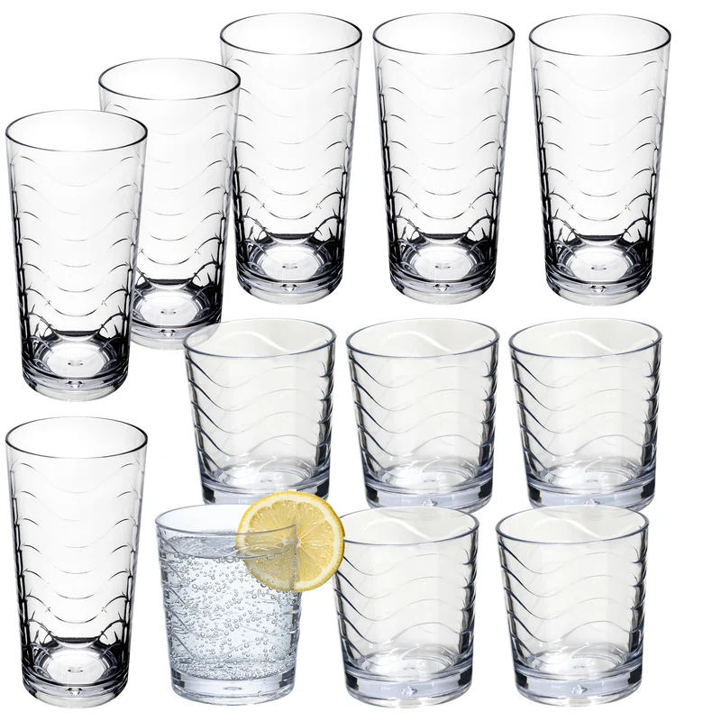 Campingglas aus Acryl 260ml - 6 Personen - Trinkglas Acrylglas Wasserglas Kunststoff Camping Garten Echtglasoptik Picknick Becher Kinder Senioren Longdrink Coktail