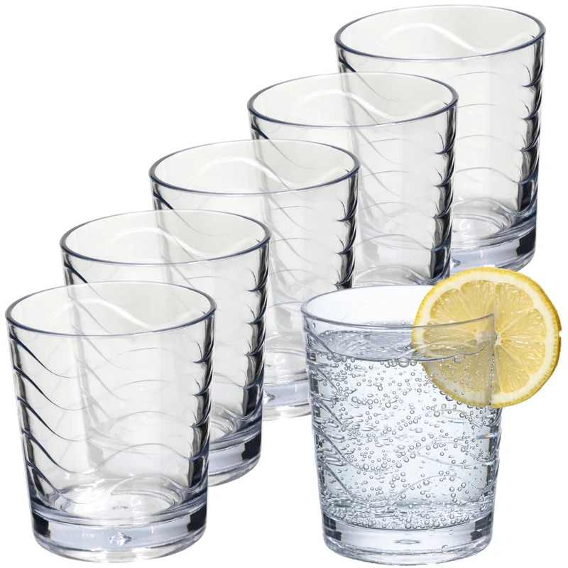 Campingglas aus Acryl 260ml - 6 Personen - Trinkglas Acrylglas Wasserglas Kunststoff Camping Garten Echtglasoptik Picknick Becher Kinder Senioren Longdrink Coktail