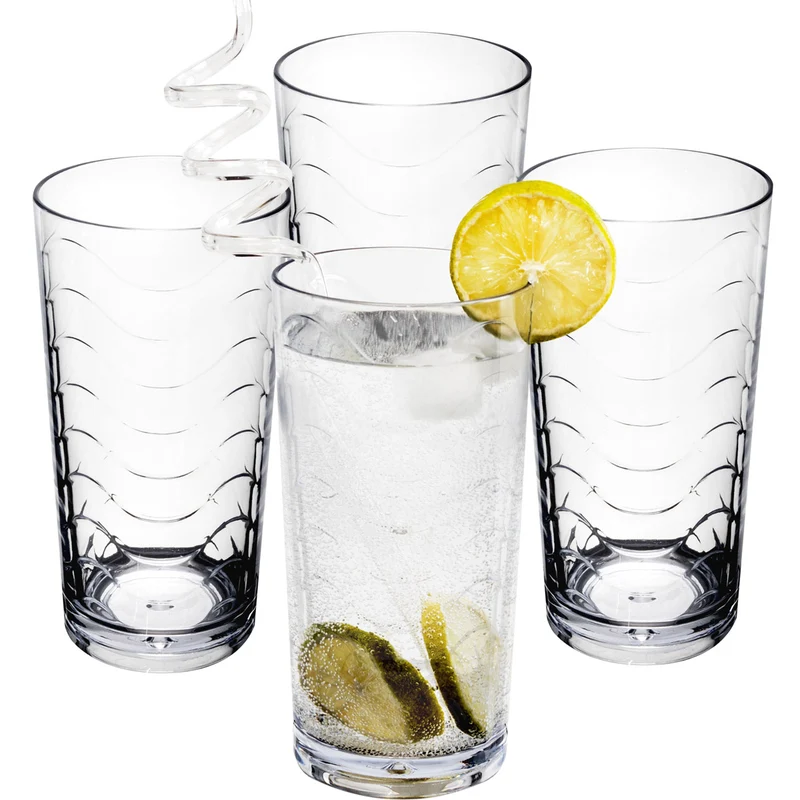 Campingglas aus Acryl 260ml - 4 Personen - Trinkglas Acrylglas Wasserglas Kunststoff Camping Garten Echtglasoptik Picknick Becher Kinder Senioren Longdrink Coktail