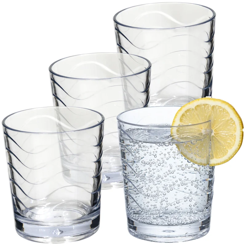 Campingglas aus Acryl 260ml - 4 Personen - Trinkglas Acrylglas Wasserglas Kunststoff Camping Garten Echtglasoptik Picknick Becher Kinder Senioren Longdrink Coktail