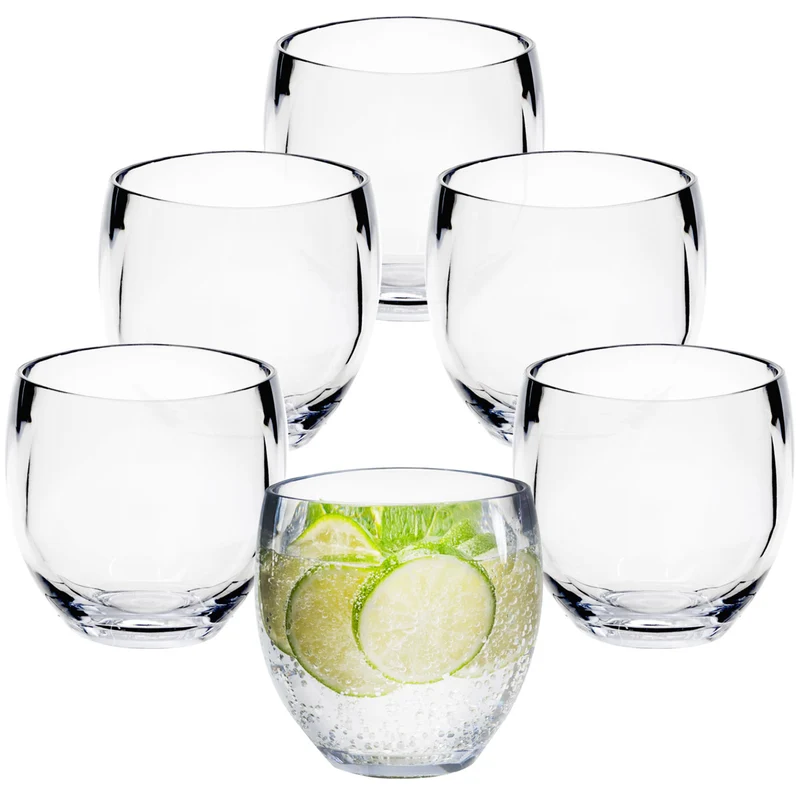 6x Campingglas aus Acryl 400ml - Weinglas ohne Stiel Acrylglas Wasserglas Kunststoff Camping Garten Echtglasoptik Picknick Becher Kinder Senioren Longdrink Coktail