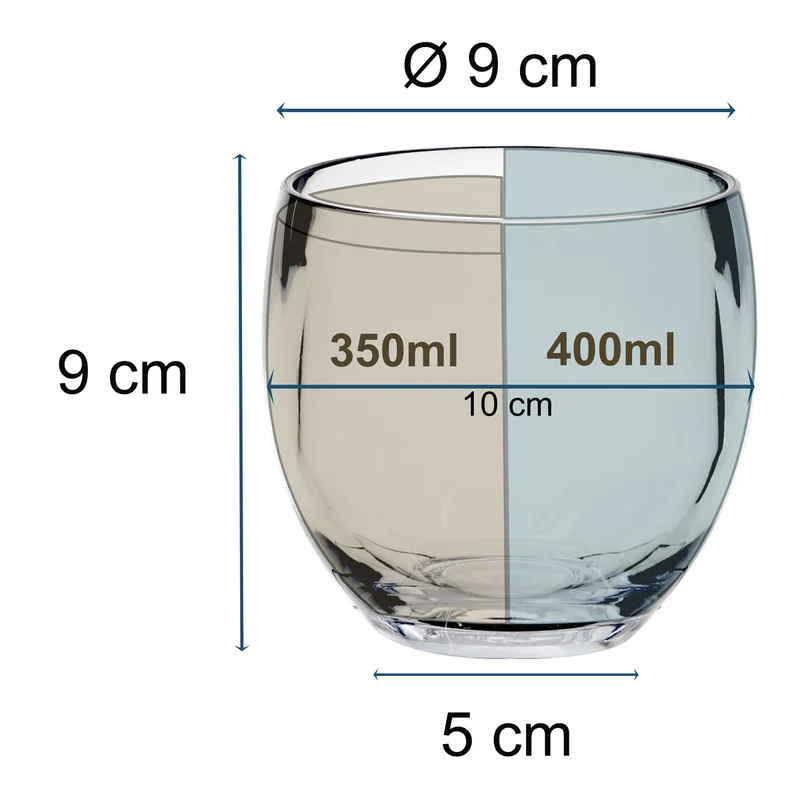 4x Campingglas aus Acryl 400ml - Weinglas ohne Stiel Acrylglas Wasserglas Kunststoff Camping Garten Echtglasoptik Picknick Becher Kinder Senioren Longdrink Coktail