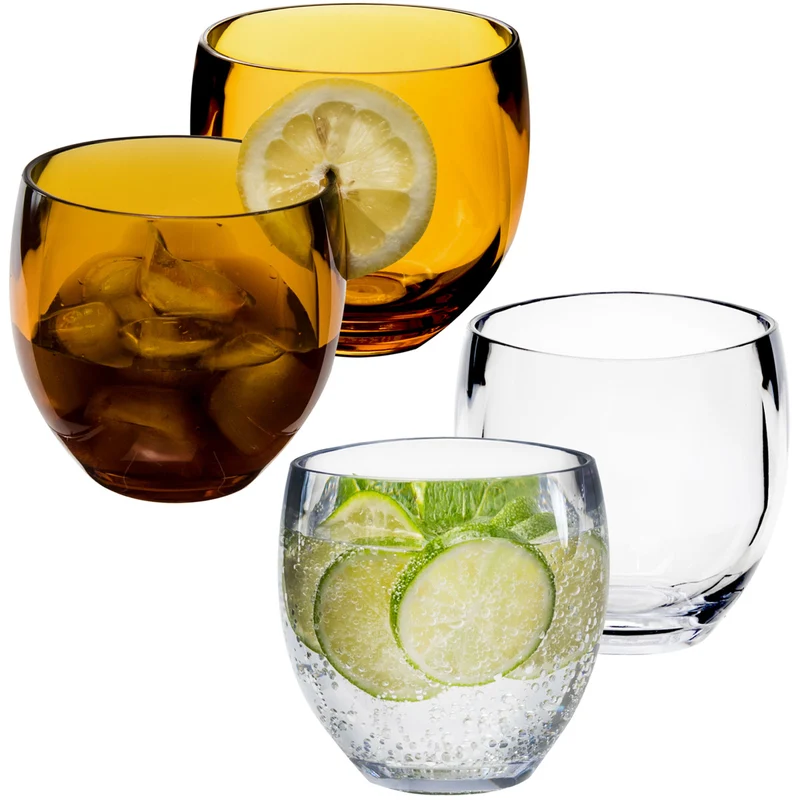 4x Campingglas aus Acryl 400ml - Weinglas ohne Stiel Acrylglas Wasserglas Kunststoff Camping Garten Echtglasoptik Picknick Becher Kinder Senioren Longdrink Coktail