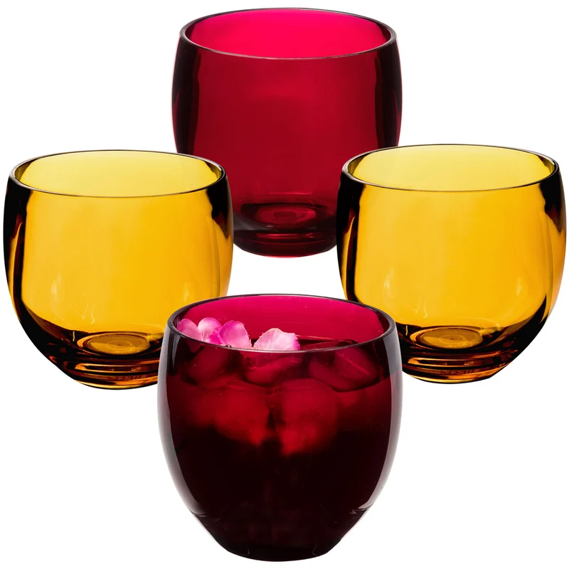 4x Campingglas aus Acryl 400ml - Weinglas ohne Stiel Acrylglas Wasserglas Kunststoff Camping Garten Echtglasoptik Picknick Becher Kinder Senioren Longdrink Coktail