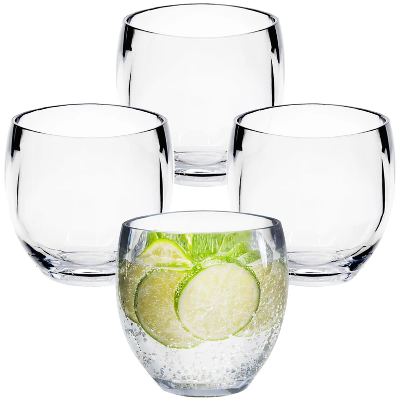 4x Campingglas aus Acryl 400ml - Weinglas ohne Stiel Acrylglas Wasserglas Kunststoff Camping Garten Echtglasoptik Picknick Becher Kinder Senioren Longdrink Coktail
