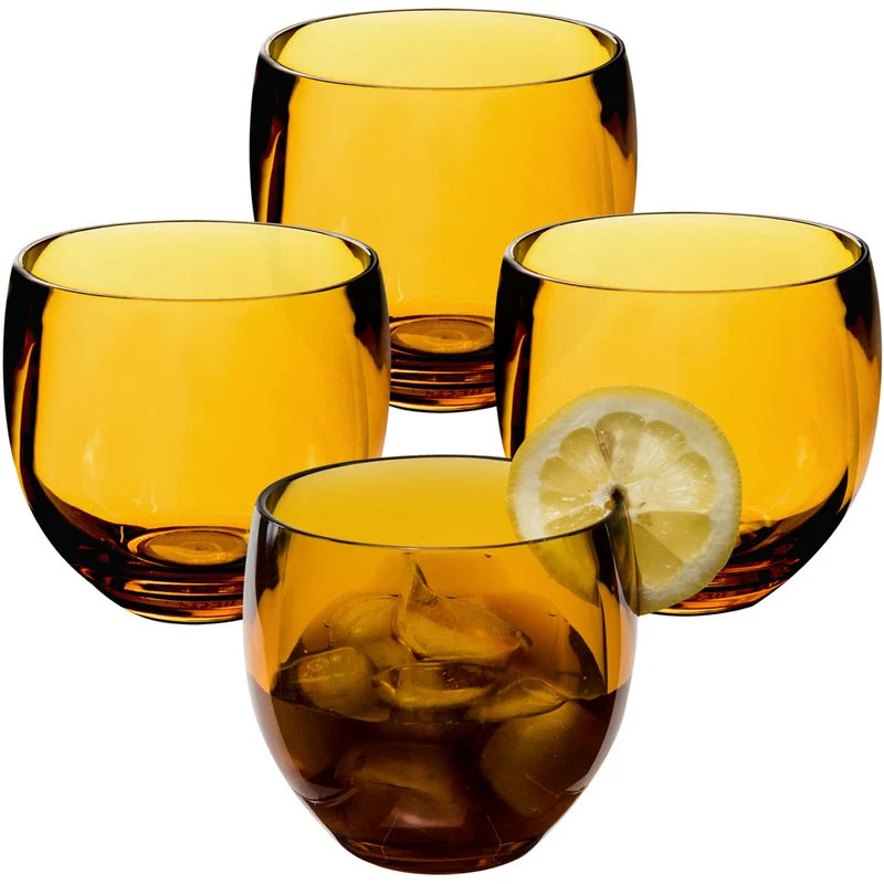 4x Campingglas aus Acryl 400ml - Weinglas ohne Stiel Acrylglas Wasserglas Kunststoff Camping Garten Echtglasoptik Picknick Becher Kinder Senioren Longdrink Coktail