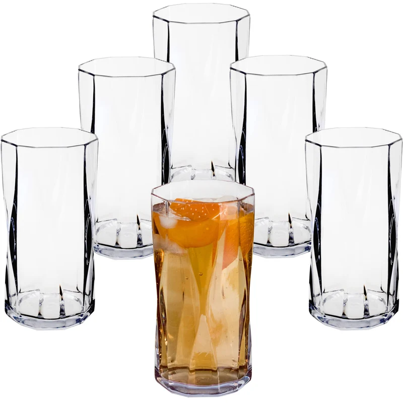 Campingglas aus Acryl 300ml/450ml bunt - 6 Personen - Trinkglas Acrylglas Wasserglas Kunststoff Camping Garten Echtglasoptik Picknick Becher Kinder Senioren Longdrink Coktail