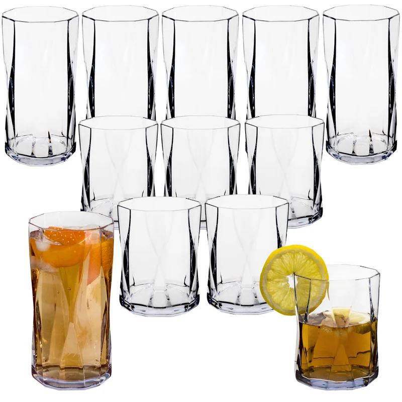 Campingglas aus Acryl 300ml/450ml bunt - 6 Personen - Trinkglas Acrylglas Wasserglas Kunststoff Camping Garten Echtglasoptik Picknick Becher Kinder Senioren Longdrink Coktail