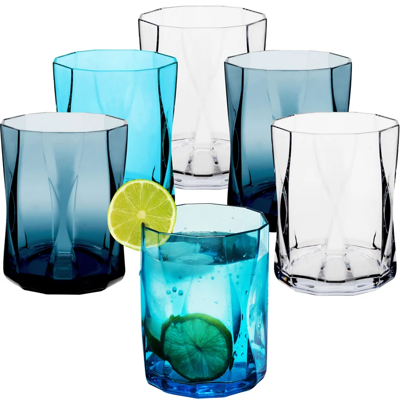Campingglas aus Acryl 300ml/450ml bunt - 6 Personen - Trinkglas Acrylglas Wasserglas Kunststoff Camping Garten Echtglasoptik Picknick Becher Kinder Senioren Longdrink Coktail