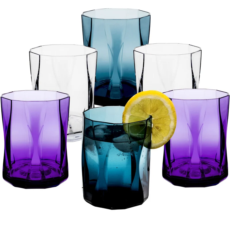 Campingglas aus Acryl 300ml/450ml bunt - 6 Personen - Trinkglas Acrylglas Wasserglas Kunststoff Camping Garten Echtglasoptik Picknick Becher Kinder Senioren Longdrink Coktail