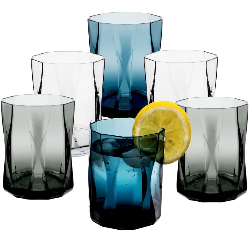 Campingglas aus Acryl 300ml/450ml bunt - 6 Personen - Trinkglas Acrylglas Wasserglas Kunststoff Camping Garten Echtglasoptik Picknick Becher Kinder Senioren Longdrink Coktail
