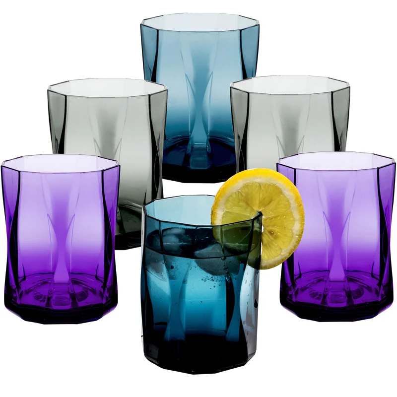 Campingglas aus Acryl 300ml/450ml bunt - 6 Personen - Trinkglas Acrylglas Wasserglas Kunststoff Camping Garten Echtglasoptik Picknick Becher Kinder Senioren Longdrink Coktail