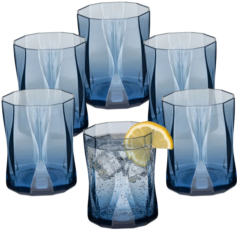 Campingglas aus Acryl 300ml/450ml bunt - 6 Personen - Trinkglas Acrylglas Wasserglas Kunststoff Camping Garten Echtglasoptik Picknick Becher Kinder Senioren Longdrink Coktail