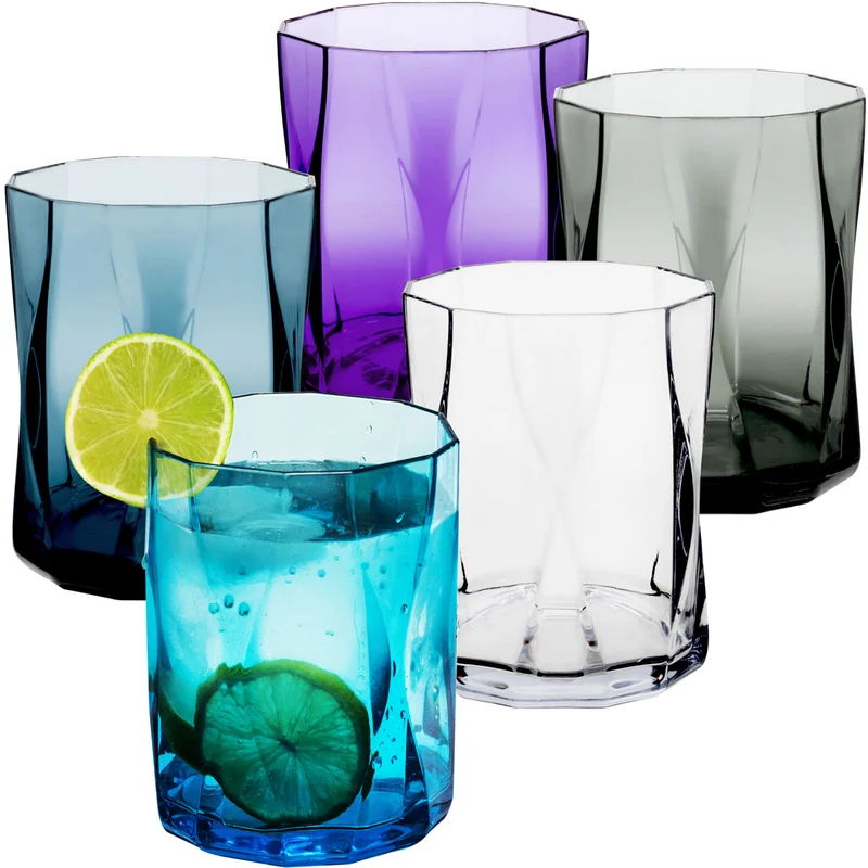 Campingglas aus Acryl 300ml/450ml bunt - 4 Personen - Trinkglas Acrylglas Wasserglas Kunststoff Camping Garten Echtglasoptik Picknick Becher Kinder Senioren Longdrink Coktail