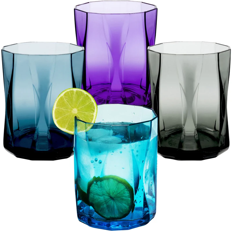 Campingglas aus Acryl 300ml/450ml bunt - 4 Personen - Trinkglas Acrylglas Wasserglas Kunststoff Camping Garten Echtglasoptik Picknick Becher Kinder Senioren Longdrink Coktail