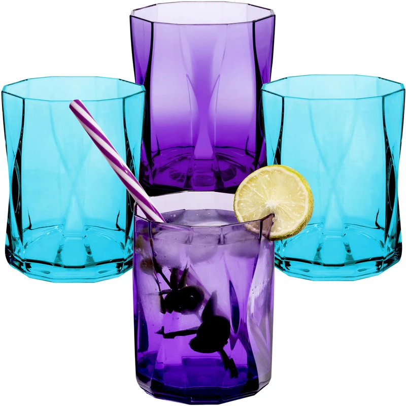 Campingglas aus Acryl 300ml/450ml bunt - 4 Personen - Trinkglas Acrylglas Wasserglas Kunststoff Camping Garten Echtglasoptik Picknick Becher Kinder Senioren Longdrink Coktail