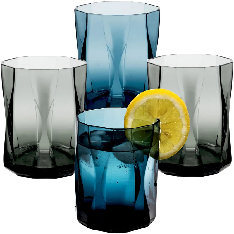 Campingglas aus Acryl 300ml/450ml bunt - 4 Personen - Trinkglas Acrylglas Wasserglas Kunststoff Camping Garten Echtglasoptik Picknick Becher Kinder Senioren Longdrink Coktail