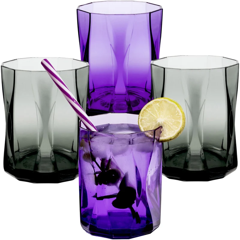 Campingglas aus Acryl 300ml/450ml bunt - 4 Personen - Trinkglas Acrylglas Wasserglas Kunststoff Camping Garten Echtglasoptik Picknick Becher Kinder Senioren Longdrink Coktail