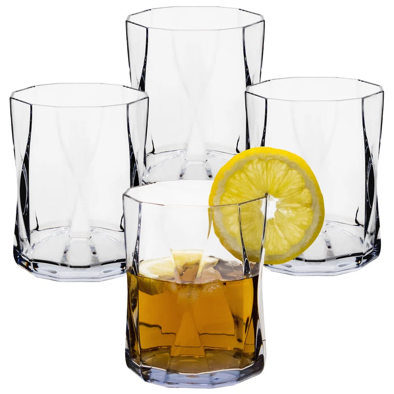 Campingglas aus Acryl 300ml/450ml bunt - 4 Personen - Trinkglas Acrylglas Wasserglas Kunststoff Camping Garten Echtglasoptik Picknick Becher Kinder Senioren Longdrink Coktail