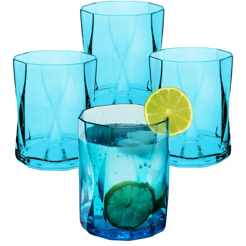 Campingglas aus Acryl 300ml/450ml bunt - 4 Personen - Trinkglas Acrylglas Wasserglas Kunststoff Camping Garten Echtglasoptik Picknick Becher Kinder Senioren Longdrink Coktail