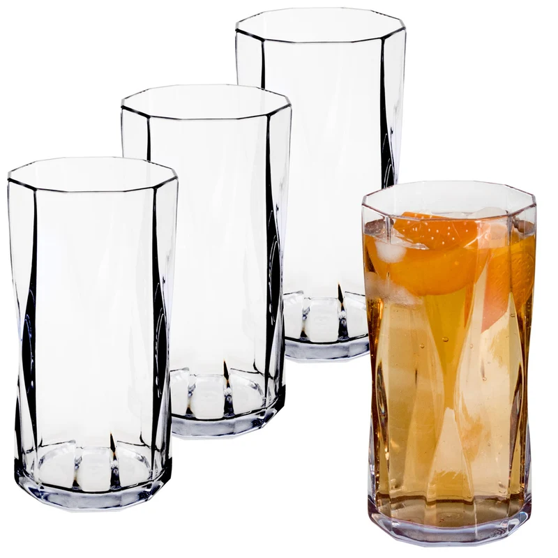 Campingglas aus Acryl 300ml/450ml bunt - 4 Personen - Trinkglas Acrylglas Wasserglas Kunststoff Camping Garten Echtglasoptik Picknick Becher Kinder Senioren Longdrink Coktail