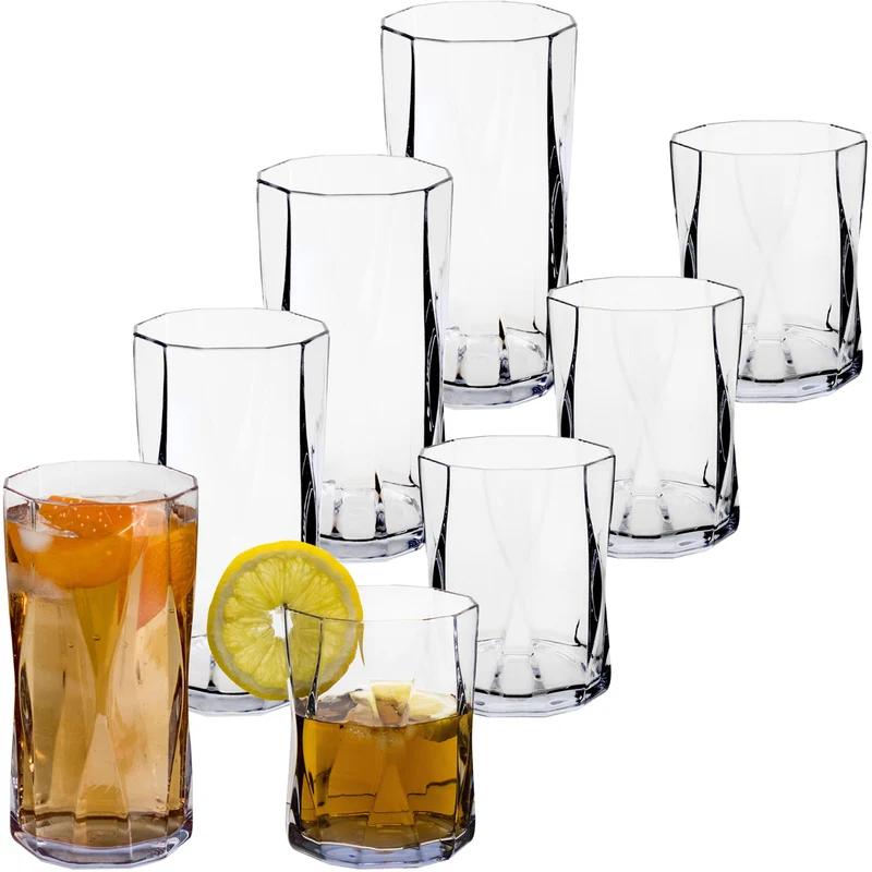 Campingglas aus Acryl 300ml/450ml bunt - 4 Personen - Trinkglas Acrylglas Wasserglas Kunststoff Camping Garten Echtglasoptik Picknick Becher Kinder Senioren Longdrink Coktail