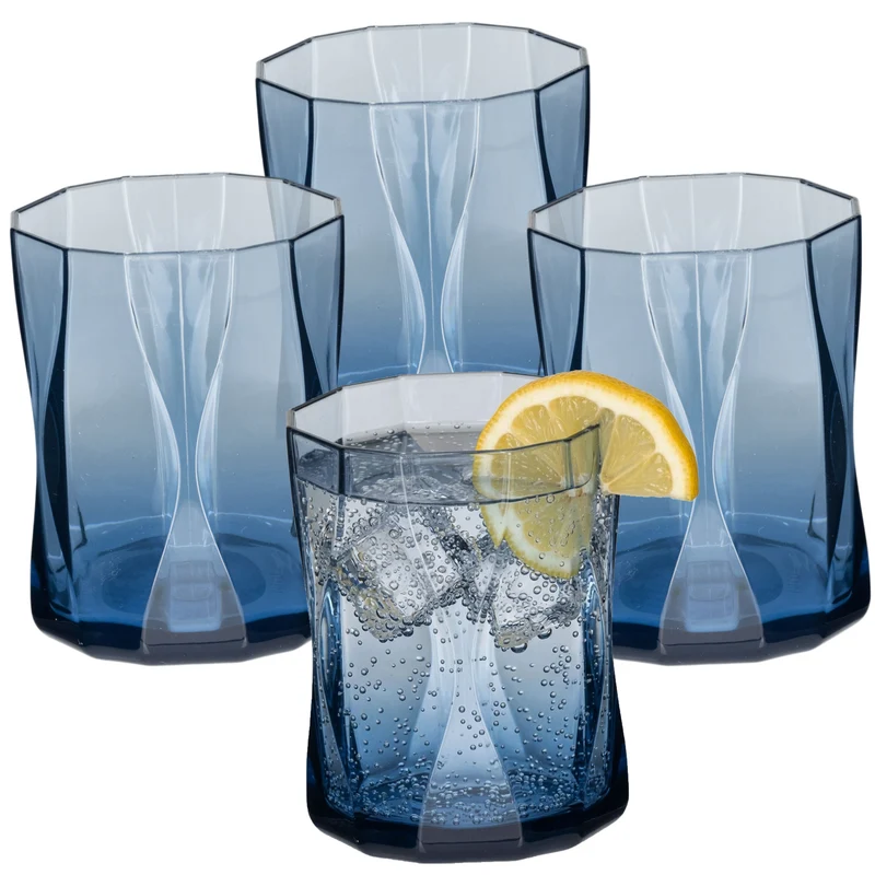 Campingglas aus Acryl 300ml/450ml bunt - 4 Personen - Trinkglas Acrylglas Wasserglas Kunststoff Camping Garten Echtglasoptik Picknick Becher Kinder Senioren Longdrink Coktail