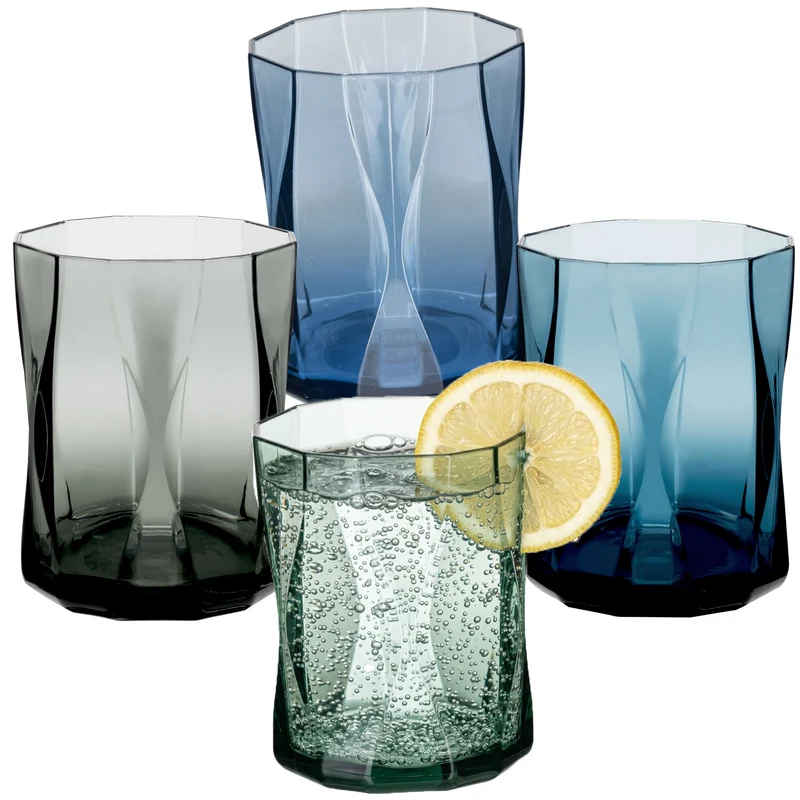 Campingglas aus Acryl 300ml/450ml bunt - 4 Personen - Trinkglas Acrylglas Wasserglas Kunststoff Camping Garten Echtglasoptik Picknick Becher Kinder Senioren Longdrink Coktail