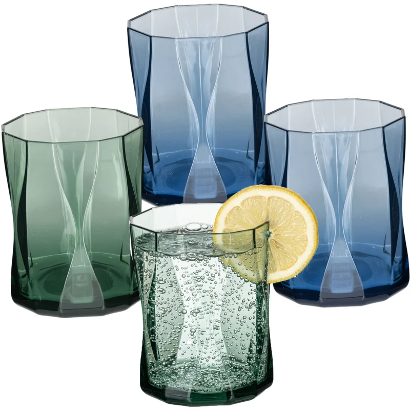Campingglas aus Acryl 300ml/450ml bunt - 4 Personen - Trinkglas Acrylglas Wasserglas Kunststoff Camping Garten Echtglasoptik Picknick Becher Kinder Senioren Longdrink Coktail