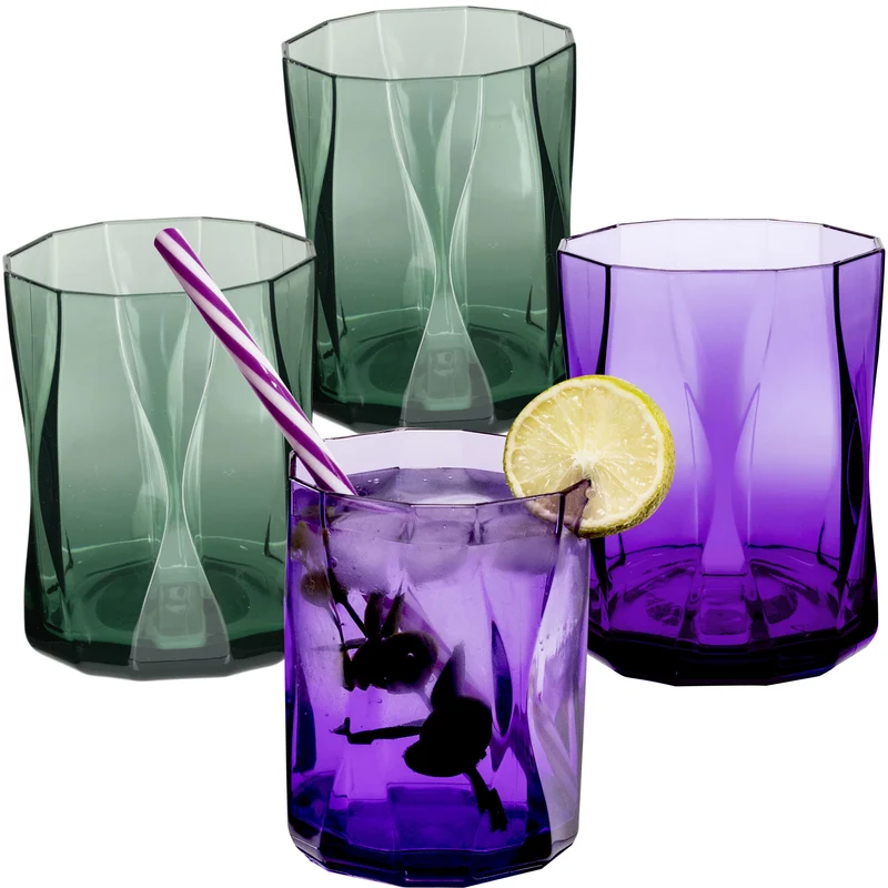 Campingglas aus Acryl 300ml/450ml bunt - 4 Personen - Trinkglas Acrylglas Wasserglas Kunststoff Camping Garten Echtglasoptik Picknick Becher Kinder Senioren Longdrink Coktail