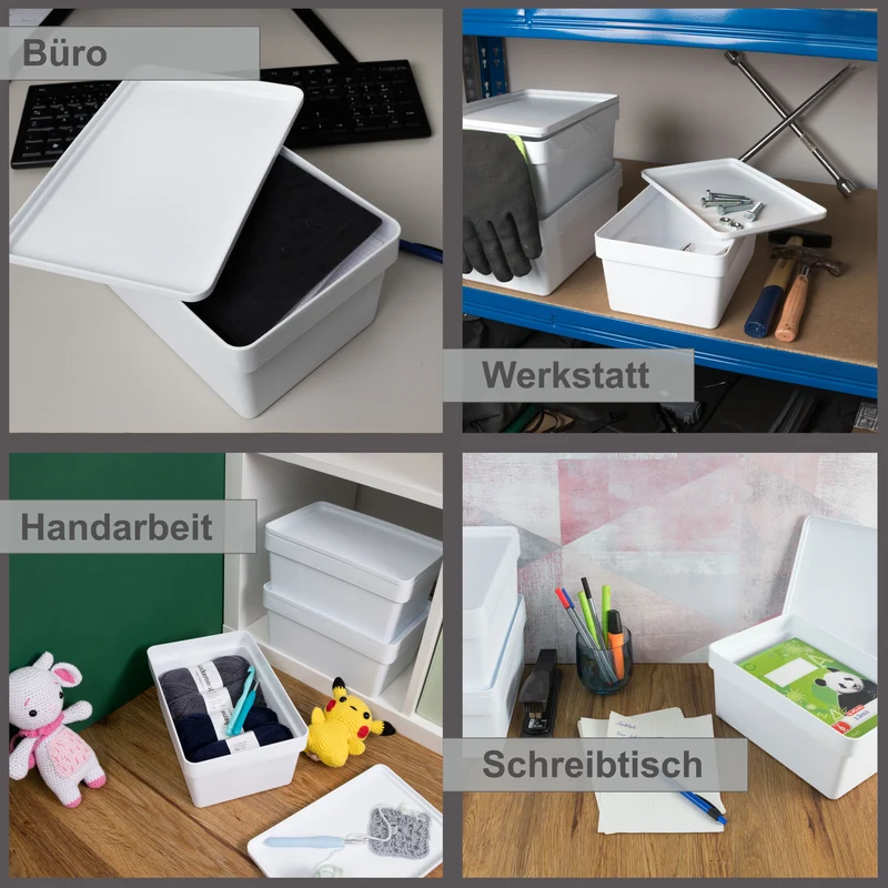 Ordnungsbox mit Deckel - stapelbar - weiß - DINA5 Format - 12 cm hoch - 3,6 Liter 17x25x12 cm - Ordnungskorb