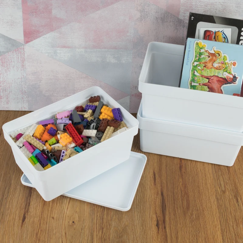 Ordnungsbox mit Deckel - stapelbar - weiß - DINA5 Format - 12 cm hoch - 3,6 Liter 17x25x12 cm - Ordnungskorb