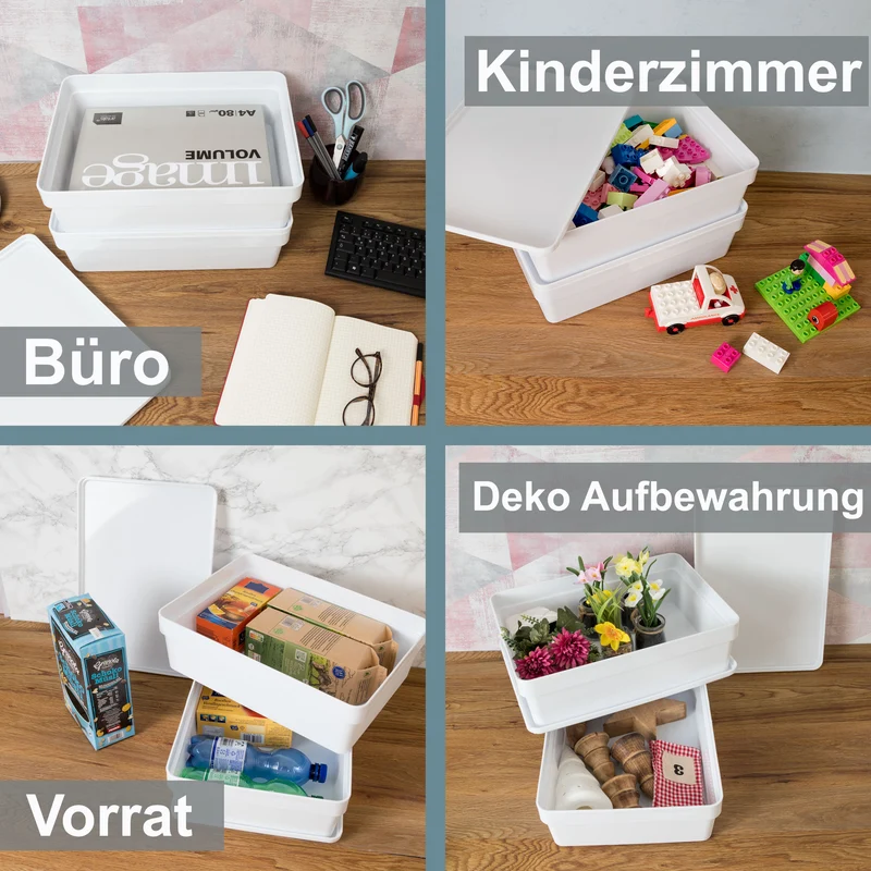 Ordnungsbox mit Deckel - stapelbar - DINA4-Format - 12 cm hoch 36,5x26x12 cm - 11 Liter - Ordnungskorb