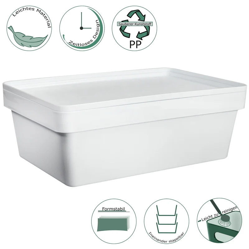 Ordnungsbox mit Deckel - stapelbar - DINA4-Format - 12 cm hoch 36,5x26x12 cm - 11 Liter - Ordnungskorb