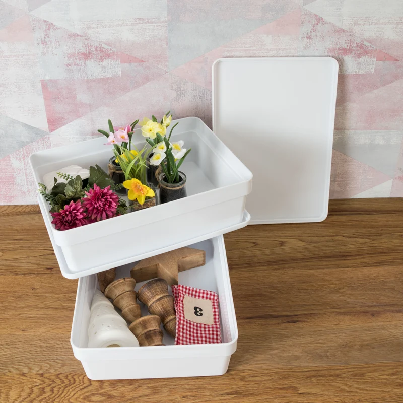 Ordnungsbox mit Deckel - stapelbar - DINA4-Format - 12 cm hoch 36,5x26x12 cm - 11 Liter - Ordnungskorb
