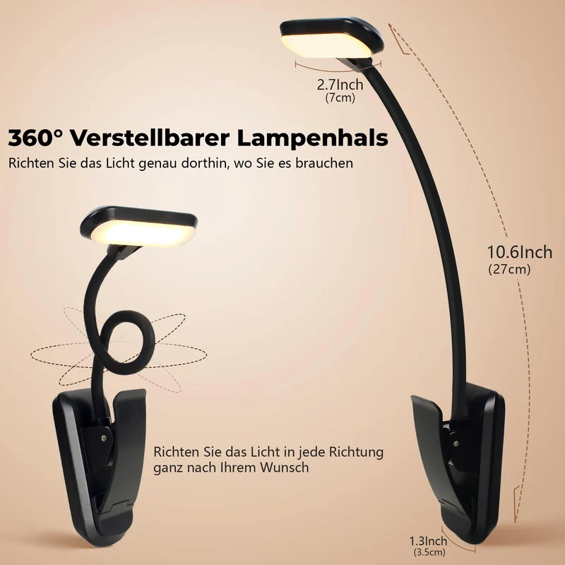 Nixtrve Leselampe Buch Klemme, LED Buchlampe Klemmleuchte, Stufenlos Dimmbar, 3 Farbtemperatur Modi, USB-C Wiederaufladbar, 360° Flexibel, Augenschonendes Leselicht Für Erwachsene & Kinder Im Bett