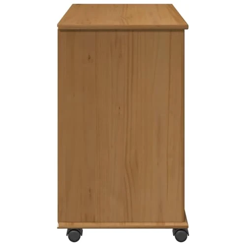 Rollschrank Honigbraun aus Massivholz Kiefer 63,5 x 39 x 65,5 cm mit 7 Schubladen und 1 Regal mobiler Aufbewahrungsschrank für Büro, Keller und Hauswirtschaft