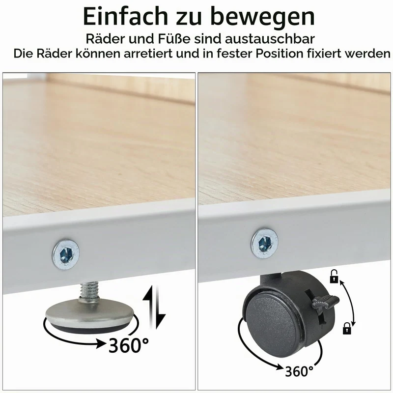 IBUYKE Unterschrank Druckerhalterung, 2-Ebenen Druckerwagen für Drucker, Mobil, Heim Desktop Organizer Regal mit 4 Rädern, für Drucker, Fax, Home Office, Hellholz TLJ007R