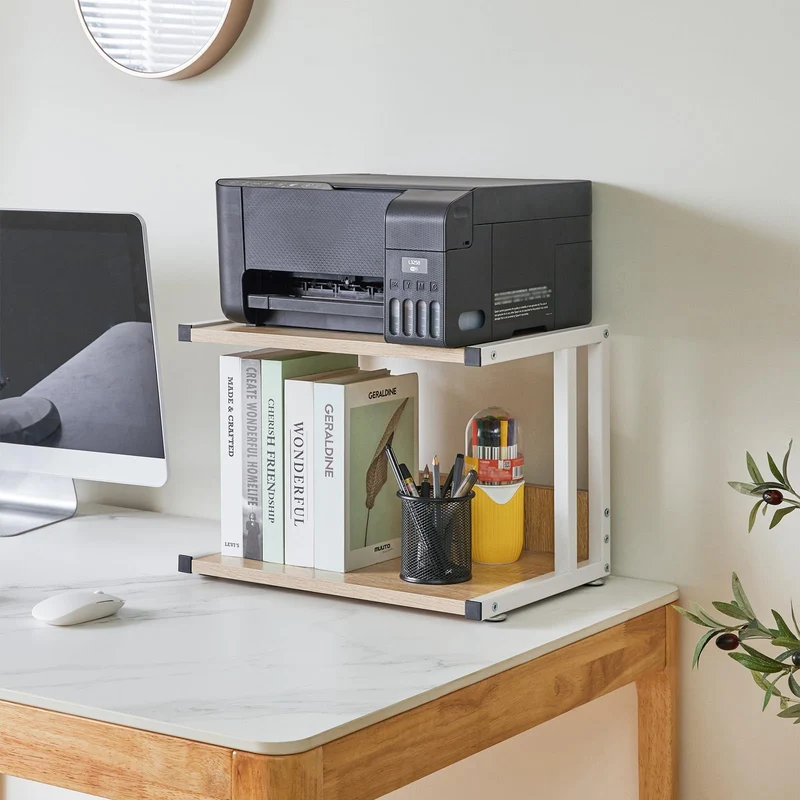IBUYKE Unterschrank Druckerhalterung, 2-Ebenen Druckerwagen für Drucker, Mobil, Heim Desktop Organizer Regal mit 4 Rädern, für Drucker, Fax, Home Office, Hellholz TLJ007R