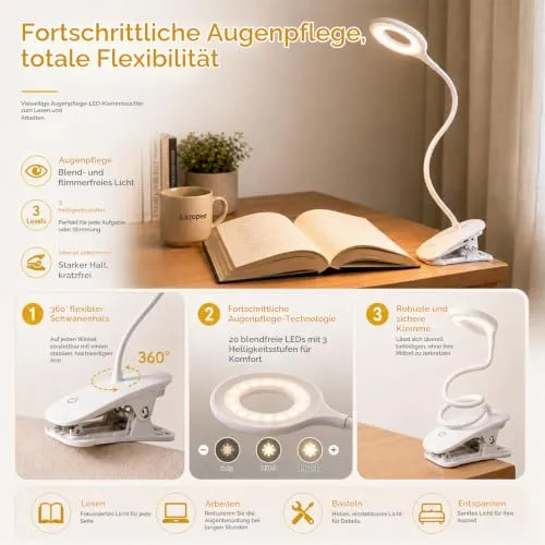 Leselampe Bett, 20 LED, 360° Flexibel, USB Aufladbar