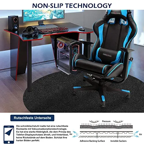 Bodenschutzmatte | Bürostuhl Unterlage | Gaming Stuhlmatten |120 x 120 cm Rund | Hartboden | Verbesserte Version - Großer Rutschfester Mehrzweck-Stuhlteppich für zu Hause (Schwarz)