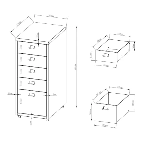 Helloshop26 Büroschrank, Rollschrank, mit 5 Schubladen, 69 x 28 x 41 cm, Blau, 03_0009099