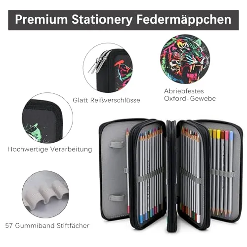 Veroa Federmäppchen 3-Fach Mehrschichtig,Große Kapazität Mäppchen-Schwarz