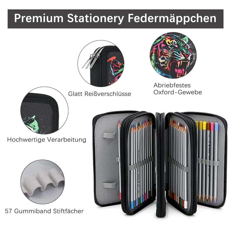 Veroa Federmäppchen 3-Fach Mehrschichtig,Große Kapazität Mäppchen-Schwarz