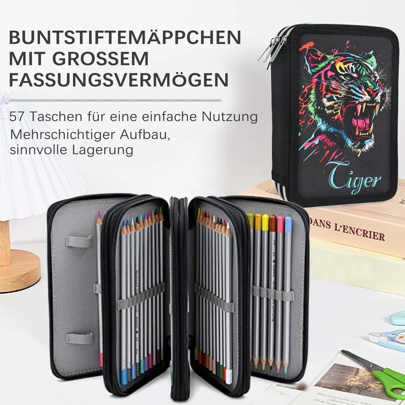 Veroa Federmäppchen 3-Fach Mehrschichtig,Große Kapazität Mäppchen-Schwarz